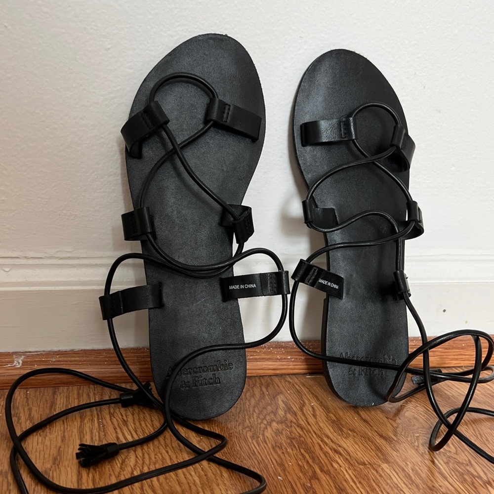 Abercrombie Black Lace-up Sandals
